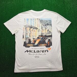 McLaren Formula 1 Team 60 Years of Racing Tshirt Mens Large White Graphic Tee